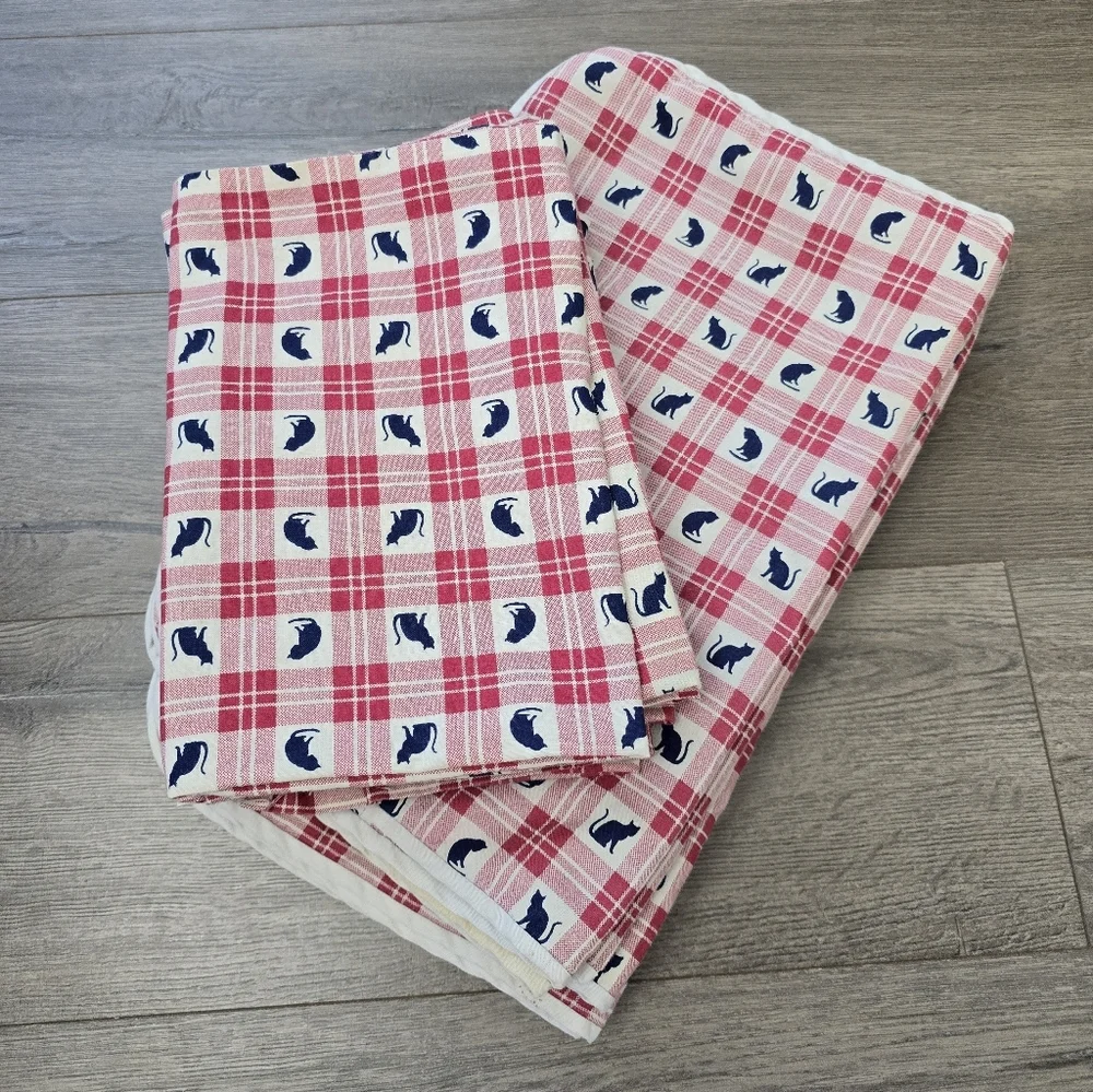VTG Set Of Checkered Cat Place Mats And Matching Napkins